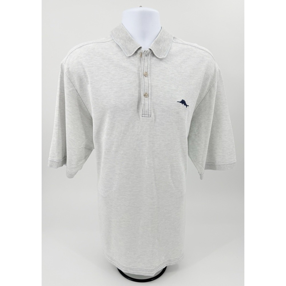Tommy Bahama Supima Cotton "Emfielder Polo" Heather Grey Blue B&T Men's Size LT